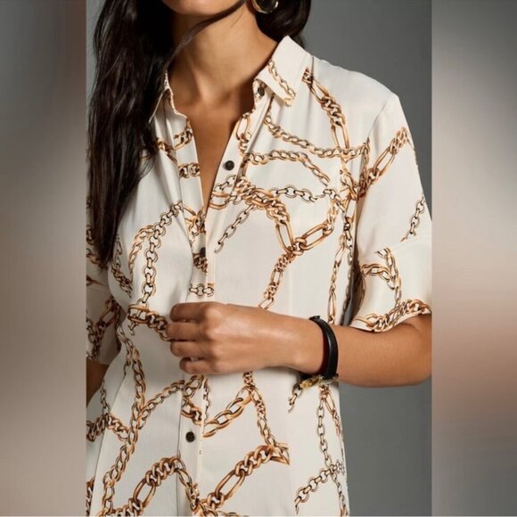 Maeve Chain Maxi Shirt Dress Anthropologie in Cream Resortwear Vacation Size XXS - Picture 2 of 11